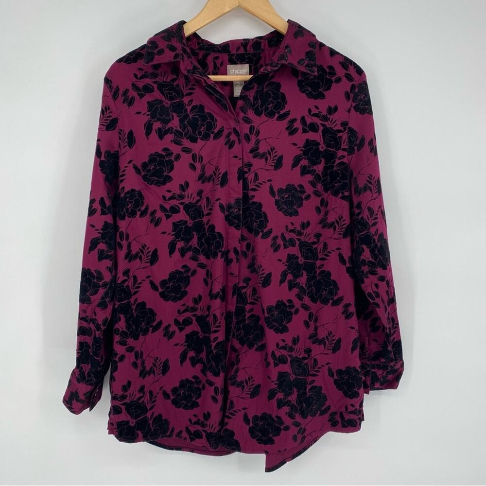 Chico’s Top Velvet Flowers Whimsigoth Fairy Grunge Vampire Large Oversized